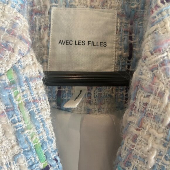 Avec Les Filles Tweed Blazer Blue Purple Bouclé Jacket SZM Chic Parisian Classic - Picture 7 of 12